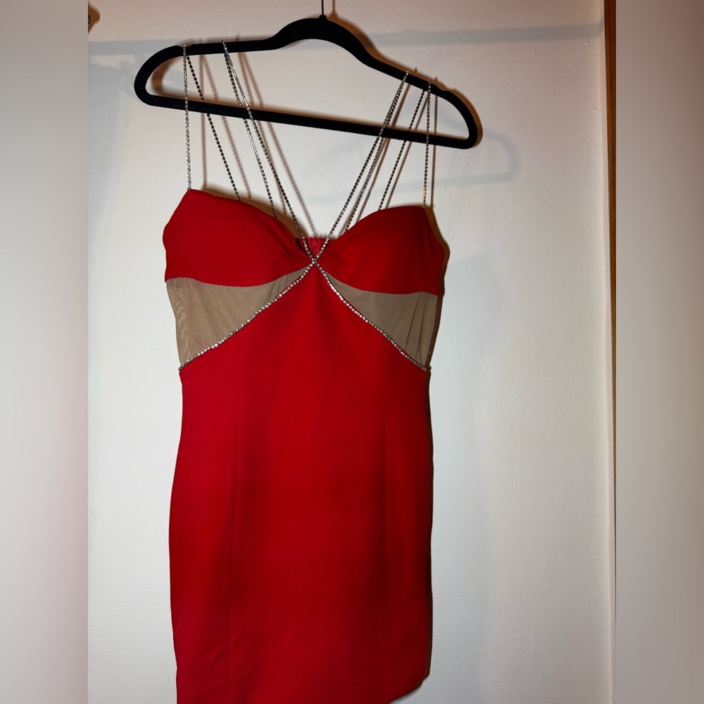 HEIRESS BEVERLY HILLS RED DIAMANTE STRAP DRESS
